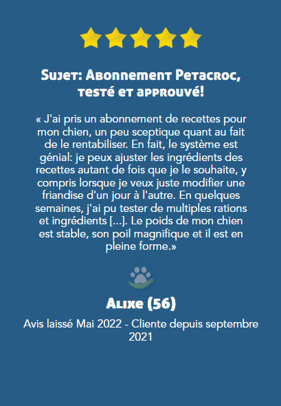 Avis sur Cuisine-a-crocs- témoignage de Alixe sur l'abonnement Petacroc
